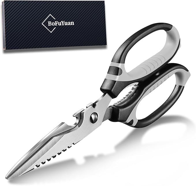 Kitchen Scissors, 9-Inch Heavy Duty Multipurpose Food Cutting Shears, Detachable Dishwasher Safe, Sharp Serrated Blade, Ergonomic Non-Slip Handle for Food, Meat, Herbs, Black