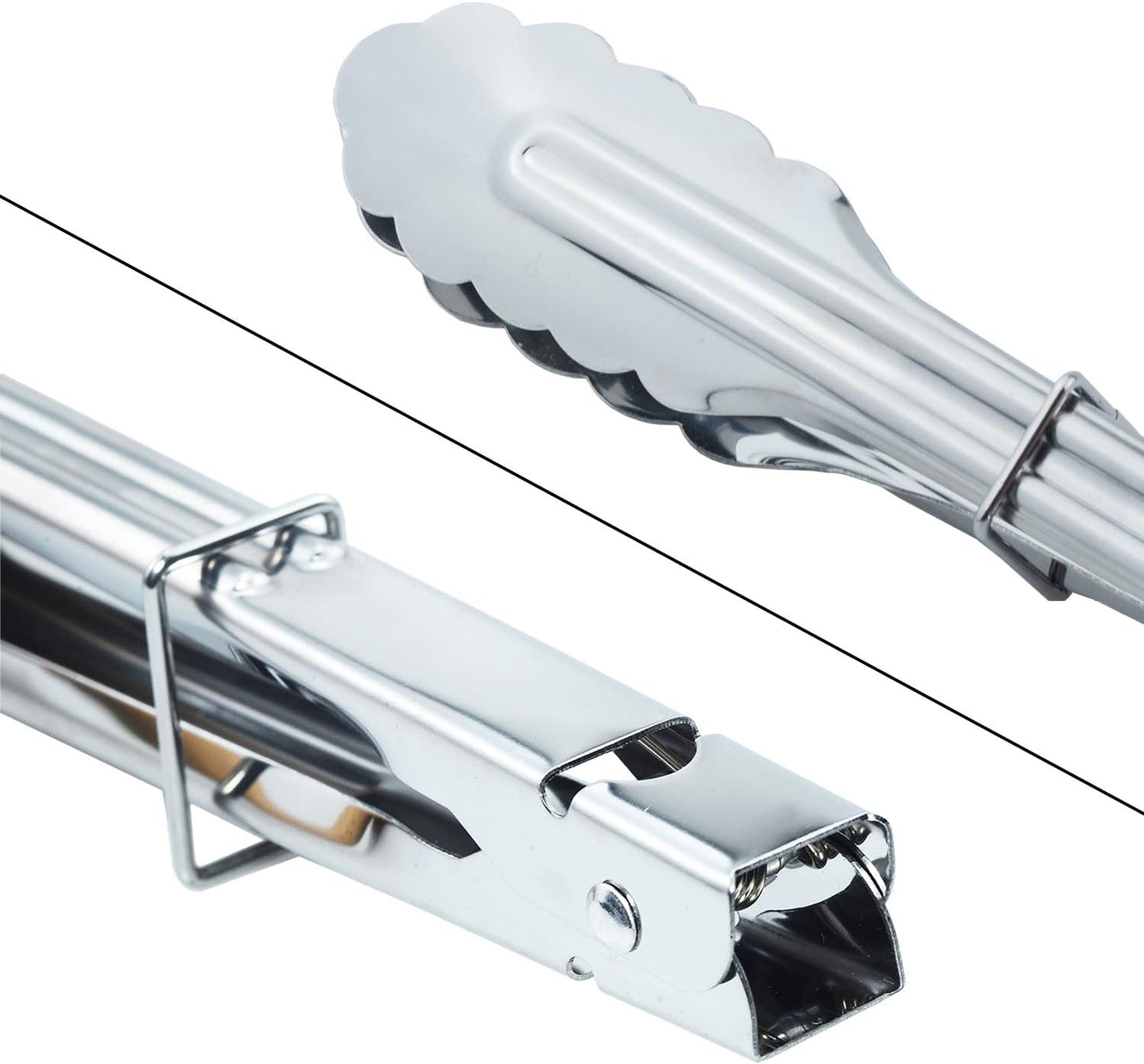 Stainless Steel Spring Locking Food Tong Set Utility Metal Tongs for Serving Cooking Grilling and Barbeque (9 12 14 Inch 3 Pieces)