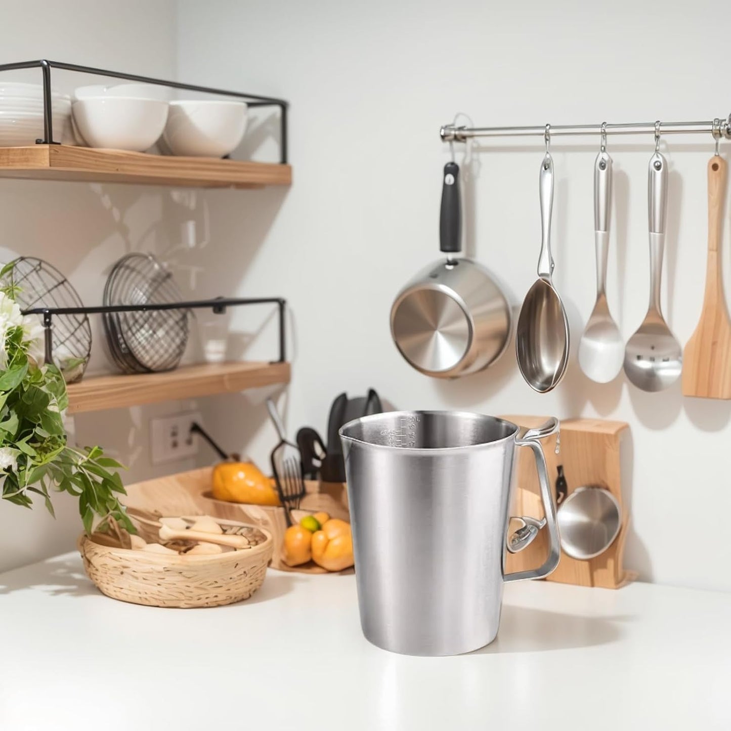 KSENDALO 16oz/2Cup SUS304 Stainless Steel Measuring Cup - Precision Engraved Markings for Liquid, Coffee, Milk & Espresso - 500mL Kitchen Mixing Pitcher, Canister & Container for Baking & Frothing