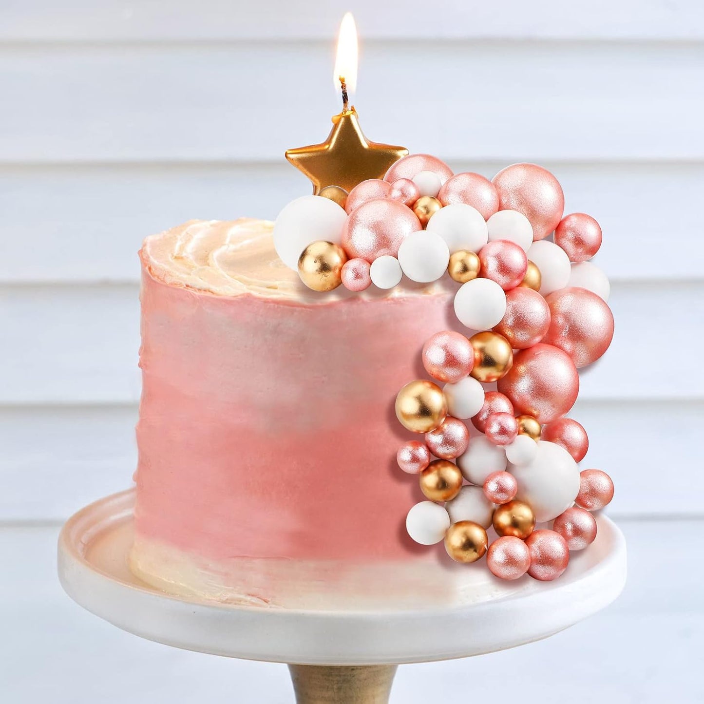 108 Pcs Balls Cake Topper DIY Cupcake Insert Foam Balloons for Cake Baking Wedding Anniversary Birthday Decoration(Rose Gold, White, Gold,Multi Sizes)