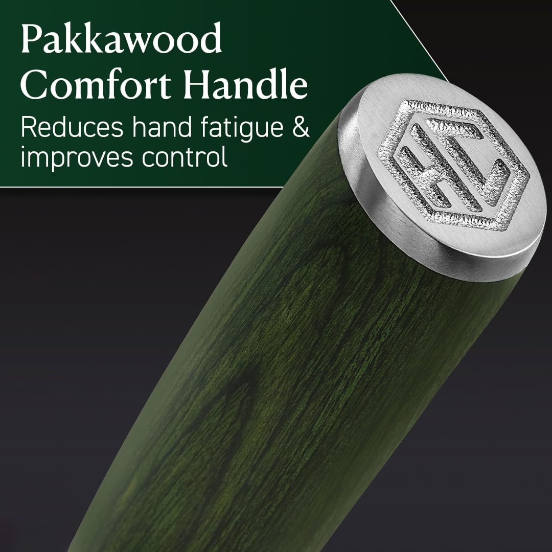 HexClad Honing Rod, 9 -Inch Japanese Damascus Stainless Steel Rod, Pakkawood Handle