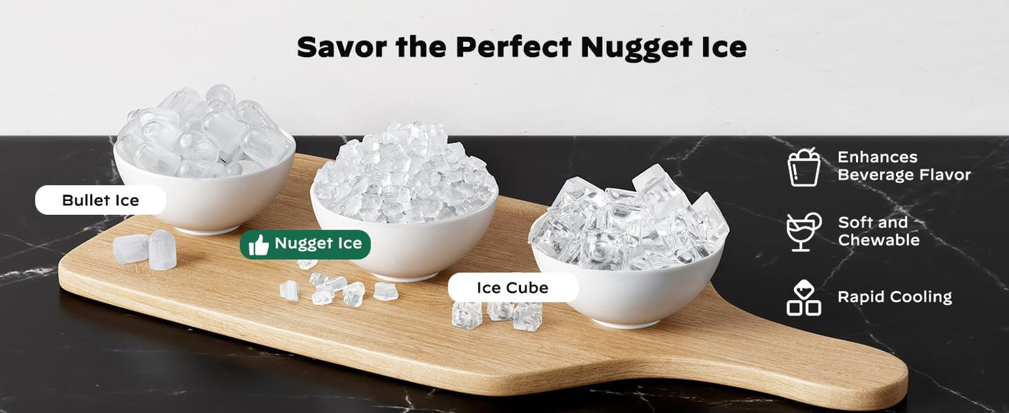 22" Commercial Nugget Ice Maker Machine 420LBS/24H with 350LBS Storage Bin, Nugget Ice Style, Air Cooled Powerfull Compressor, Industrial Nugget Ice Machine for Business