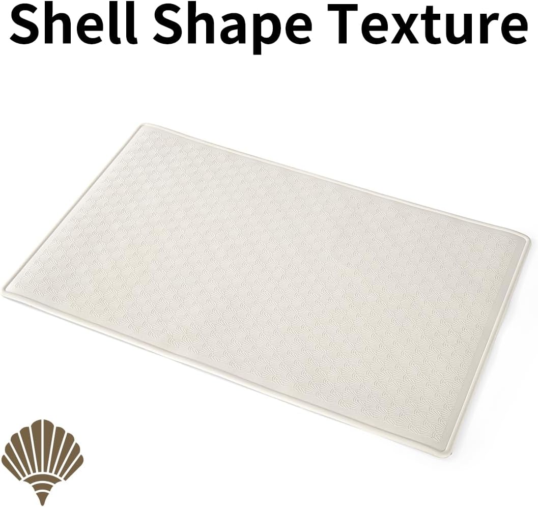 Bathtub Mat Non Slip, Bath Mat for Tub 22.4 x 14 Inches, Shower Mats with Suction Cups, Rubber Shower Stall Mats for Elderly & Kids, Cream White