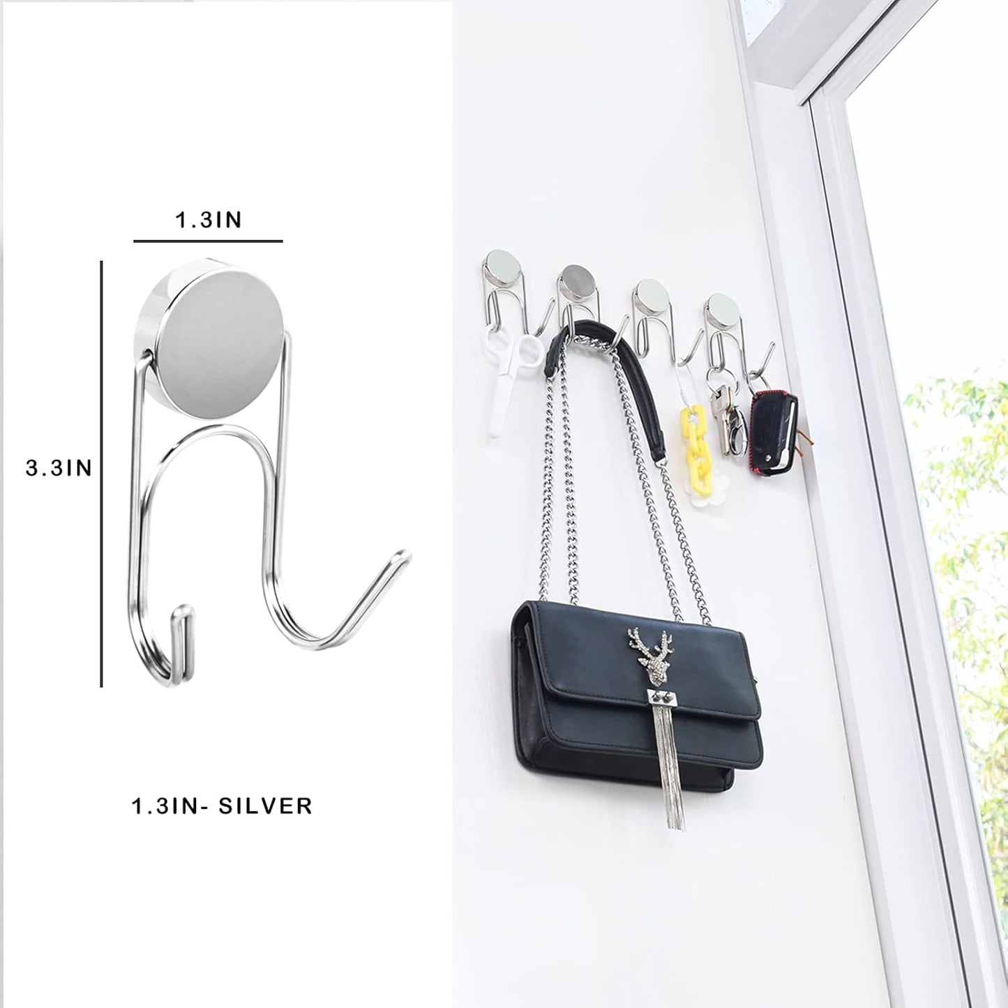 Magnetic Hooks 304 Stainless Steel Hooks Heavy Duty Magnets Hanging Hooks for Refrigerator Grill Toolbox Cabins Outdoor,Cruise Essentials Camper Accessories,4pack(Silver,1.3in-2)