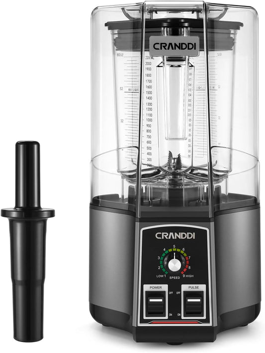 CRANDDI Commercial Blender for Crushing Ice, Chopping, Grinding, Blending, 1500W 80oz Blender with Tamper and Removable Soundproof Cover, K85 (Grey)