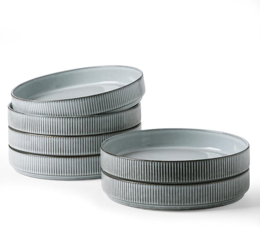 famiware Star 8.25" Pasta Bowls, Large Dinner Bowls Set of 6, Salad Bowl Plates, Shallow Bowls for Eating, Smoky Blue