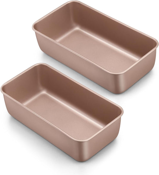 LIANYU Loaf Pans for Bread Baking, 9×5 Inch Stainless Steel Loaf Bread Tins, Non-Stick Baking Pans for Homemade Banana Sandwich Sourdough, Healthy & Sturdy, Set of 2, Rose Gold