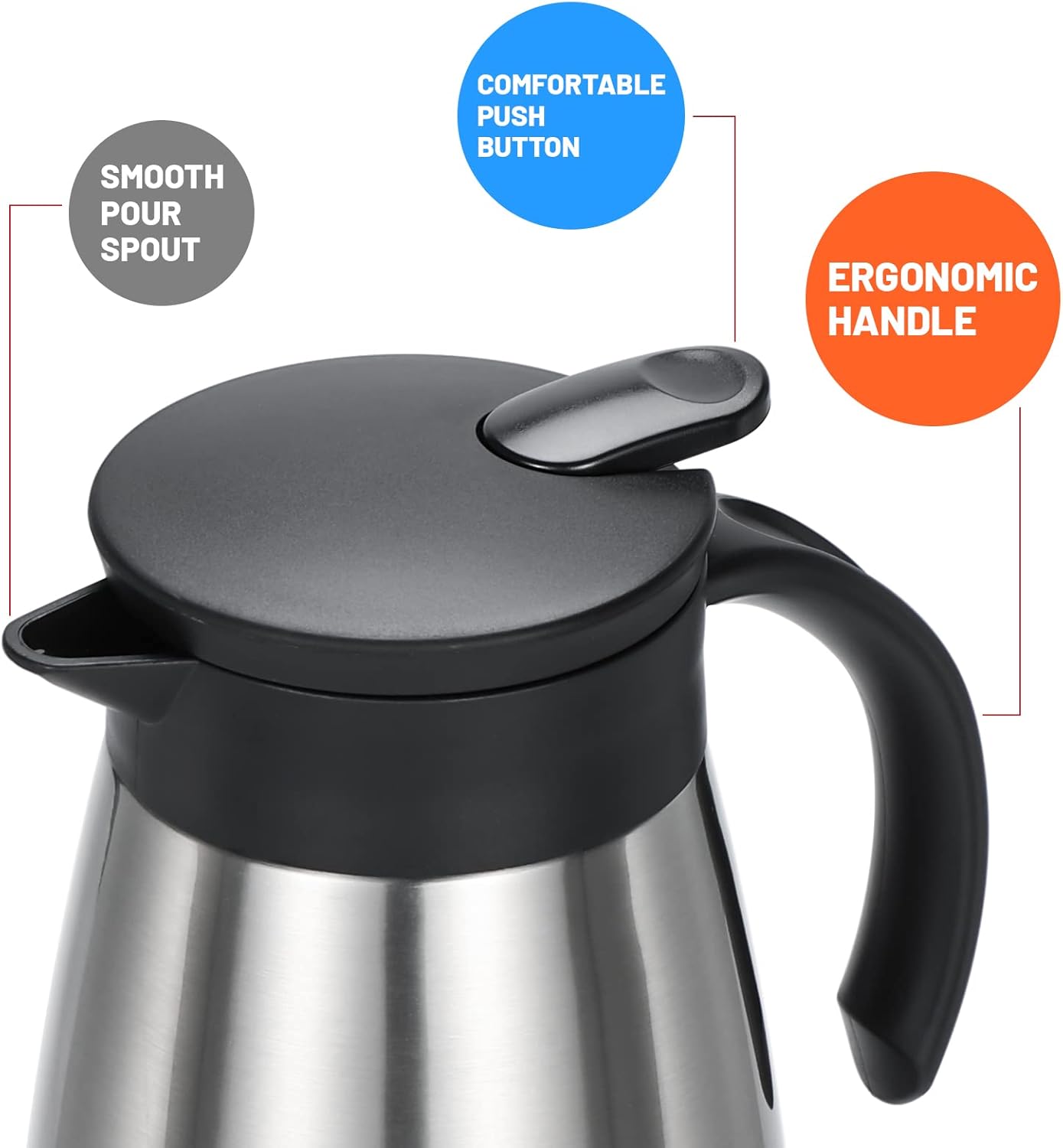 50 Oz Insulated Coffee Carafe, Stainless Steel and Double Walled Vacuum Thermal Coffee Carafe Pot for Keeping Hot, Coffee & Tea For 12 Hours Heat Retention, Silver