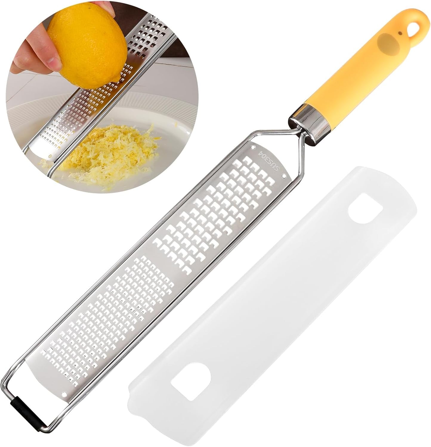 Lemon Zester Tool, Citrus Zester Grater with Handle, Heavy Duty Stainless Steel Fine & Coarse Cheese Grater for Ginger Garlic Chocolate Fruits Vegetables, with Protective Cover