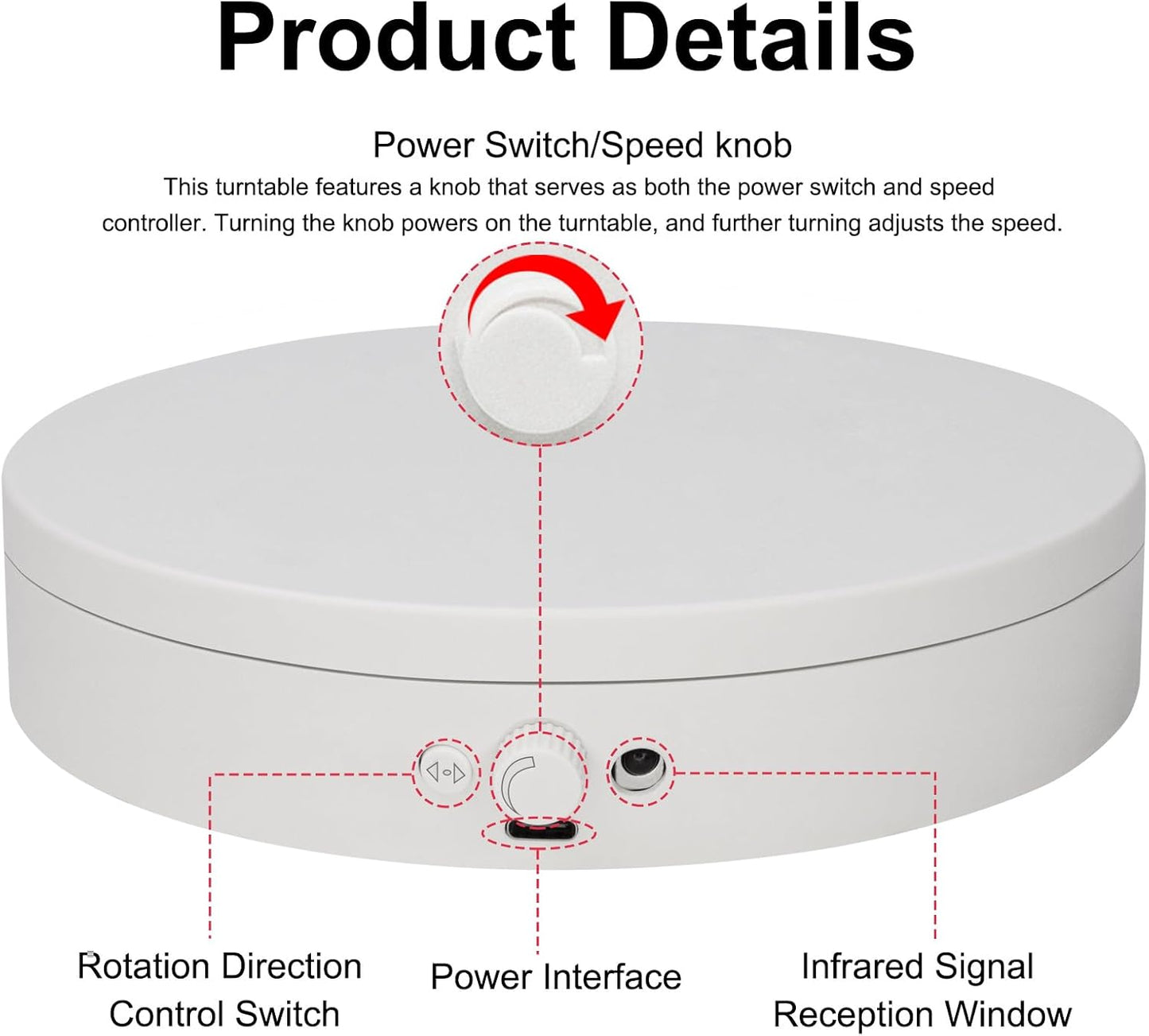 Motorized Rotating Display Stand with Remote, 4.53in 360 Electric Turntable for Display,Photography,3D Scanner Models, Motorized Lazy Susan and Photography Turntable Control Angle/Speed,Step/Swing/Continuous Rotation
