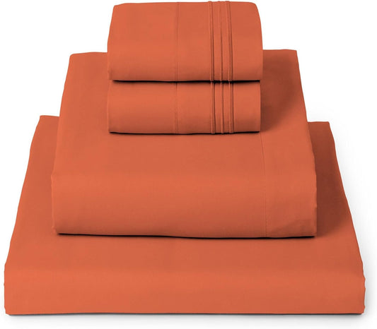Mellanni Full Sheets Set - 4 PC Iconic Collection Bedding - Hotel Luxury, Extra Soft, Cooling Bed Sheets - Wrinkle, Fade, Stain Resistant (Full, Poppy Orange)
