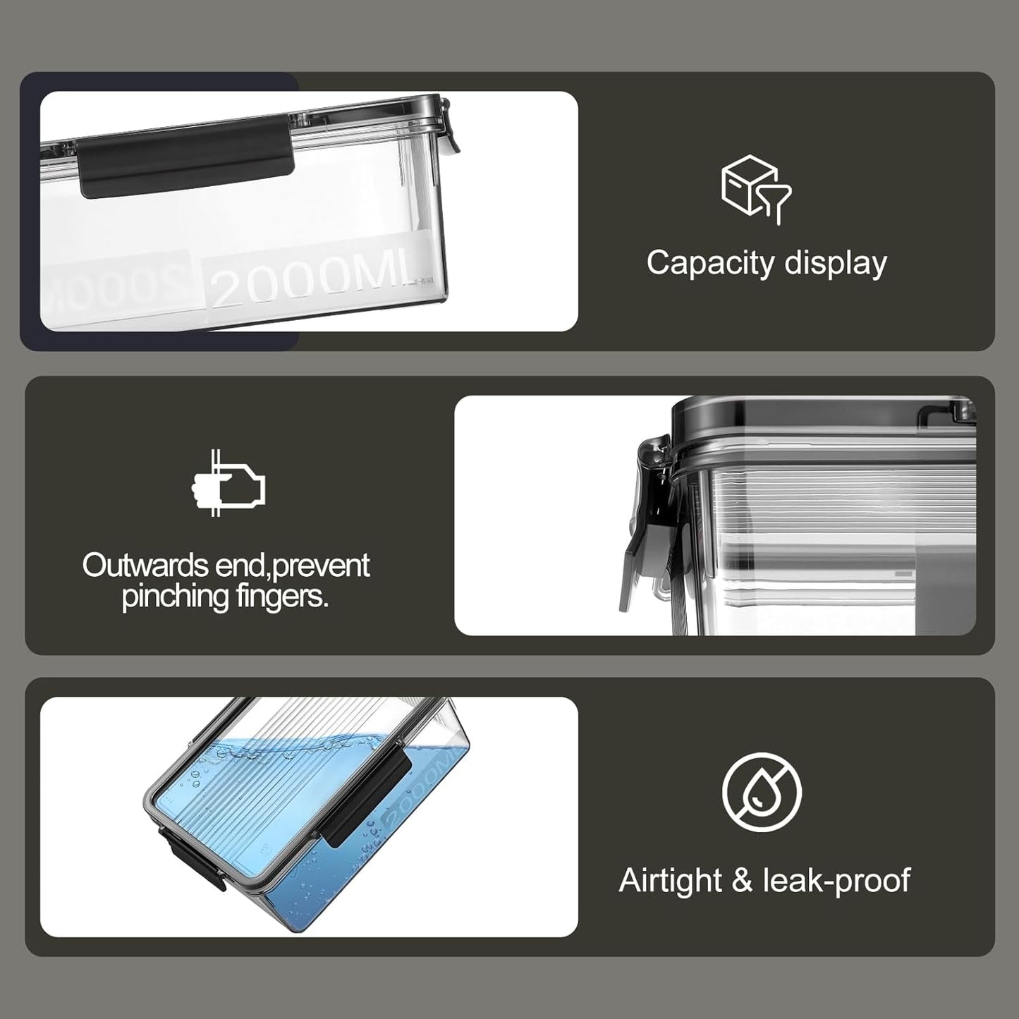 Eclirgan Food Containers with Lids/Lock,Rectangle Food Container Set with Leakproof/BPA Free,Clear Freezer Storage Set for Lunch/pantry/Travel/Deli Food(16/33/67 OZ)