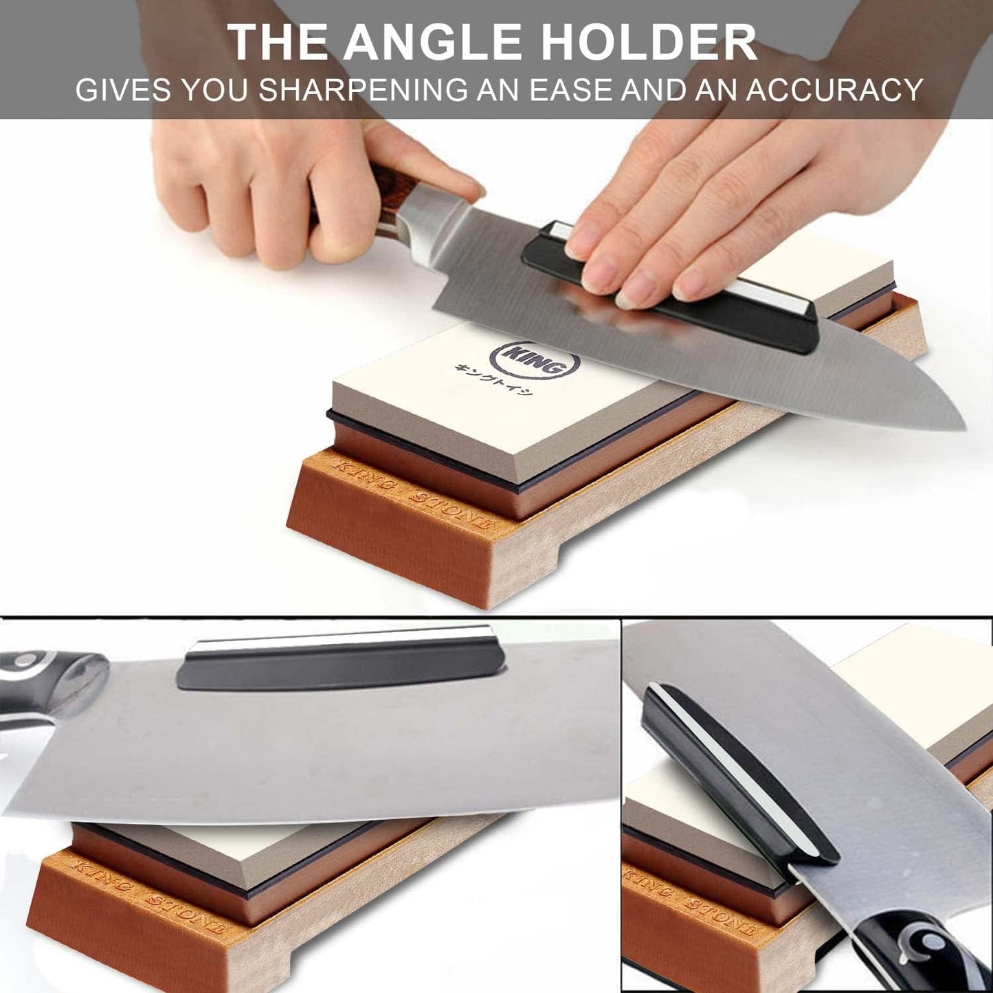 Japanese Knife Sharpener 1000/6000 Grit and Knife Angle Holder Set by B&B japan for Stainless Steel Cutlery and Pointed Carver, Best for Long-Lasting Sharpness, "KING" Trade Mark