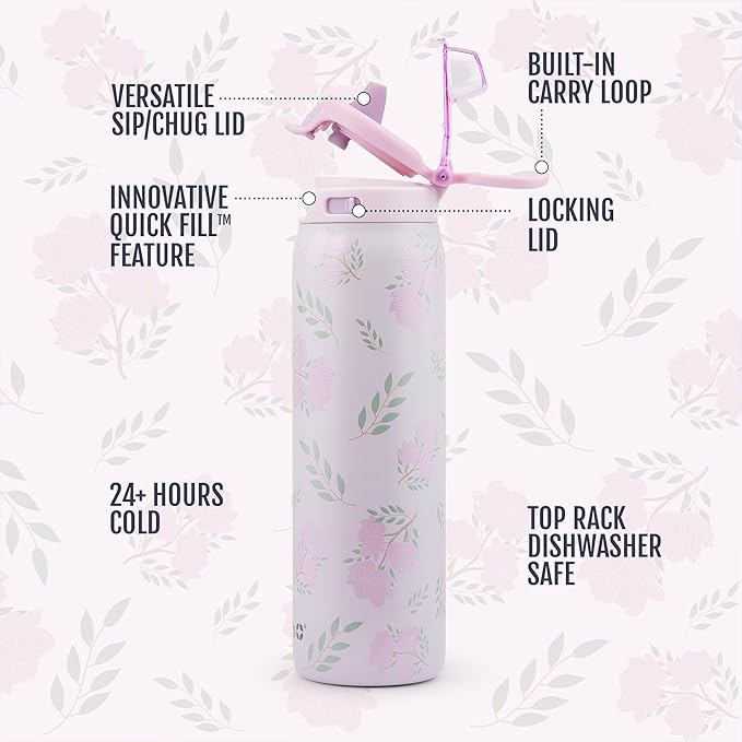 Ello Pop & Fill Stainless Steel Water Bottle with Quick Fill Technology, Double Walled Vacuum Insulated Metal, Leak Proof Locking Lid, Sip & Chug, BPA Free, Holiday Gift for Him Her, 22oz, 32oz, 40oz