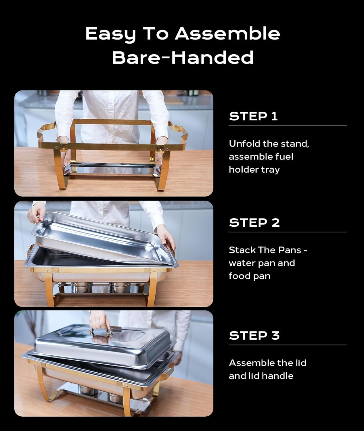 Chafing Dishes for Buffet 2 Pack, 9QT [Elegant Gold and Silver Colors] Stainless Steel Chafing Dish Buffet Set [Sturdy and High Grade] Chafers and Buffet Warmers Sets for Any Party with Complete Set