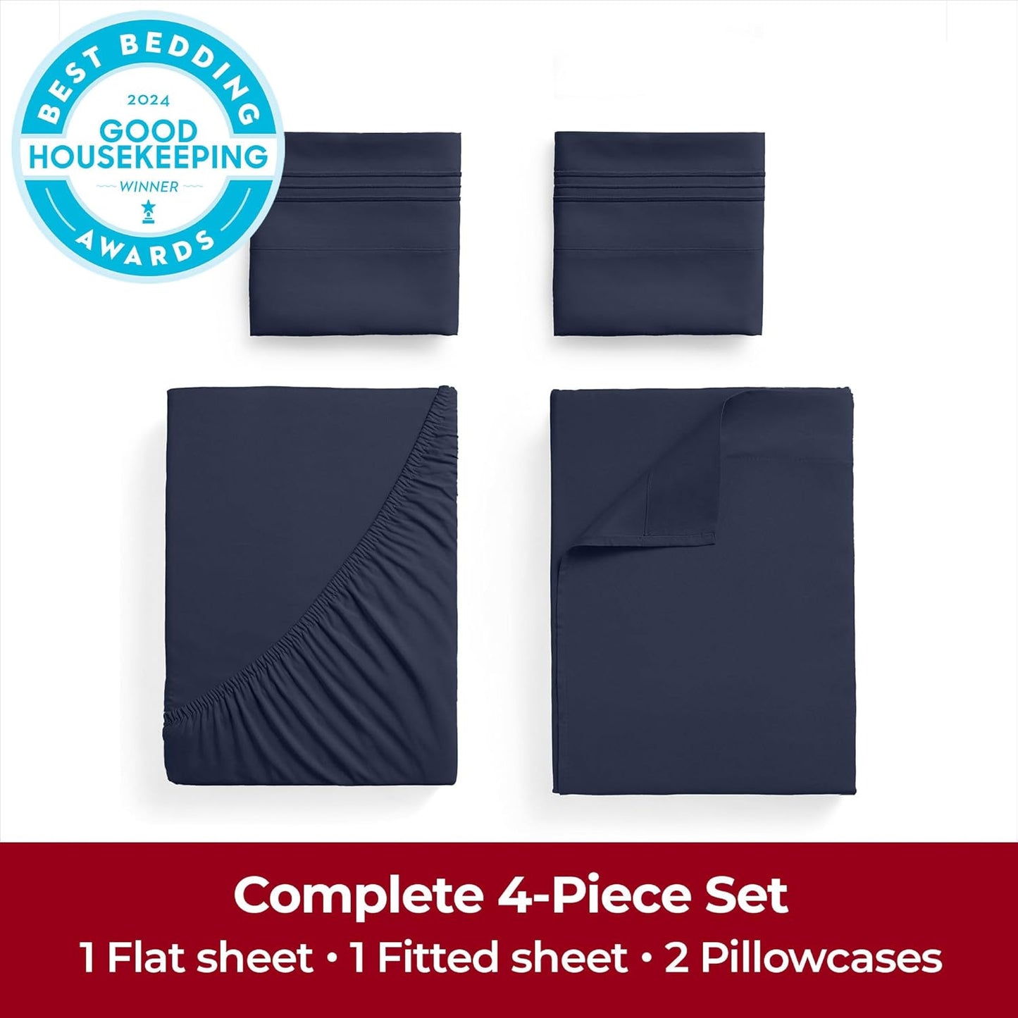 Mellanni Extra Deep Full Sheets - 4 PC Iconic Collection Bedding - Hotel Luxury, Ultra Soft, Cooling Bed Sheets - Wrinkle, Fade, Stain Resistant (Full, Navy Blue)