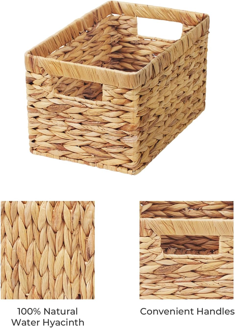 StorageWorks Wicker Basket, Baskets for Organizing, Storage Basket with Built-in Handles, Water Hyacinth Shelves (Medium 2-Pack, Natural Hyacinth)