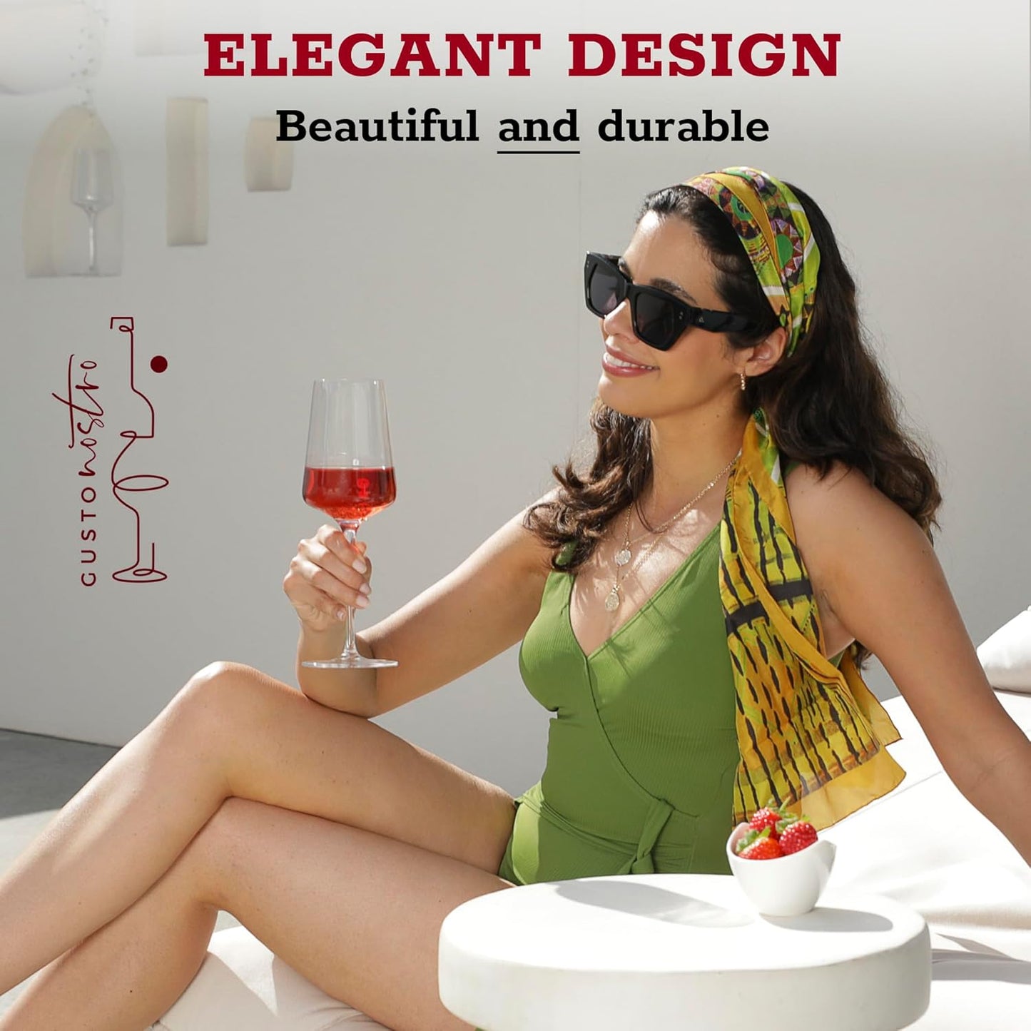 Gusto Nostro Crystal Wine Glasses Set of 2, 13.5 Oz Long Stem Modern Wine Glasses for White and Red Wine, Dishwasher Safe, Fancy, Elegant, Large and Tall Wine Glass for Wedding Christmas Anniversary