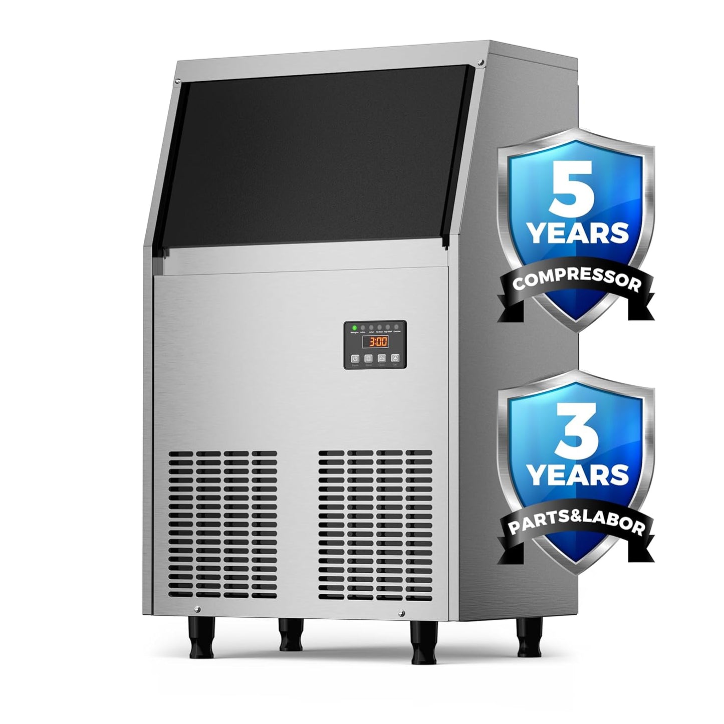 Commercial Ice Maker Machine, Coolski 200LBS/24H Under Counter Ice Maker with 35LBS Ice Storage,Stainless Steel Freestanding Ice Machine for Restaurant, Home, Bar, Office, Party, Outdoor Activities