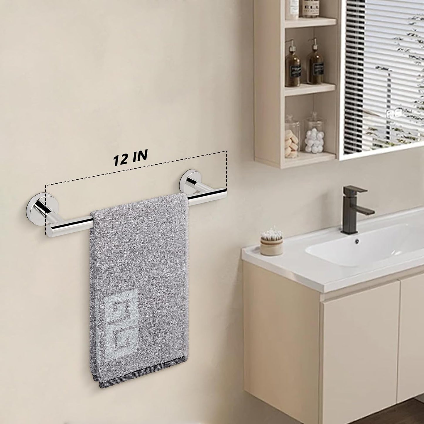 NearMoon Bath Towel Bar, Bath Accessories Thicken Stainless Steel Shower Towel Rack for Bathroom, Towel Holder Wall Mounted (1 Pack, Chrome Finish, 12 Inch)