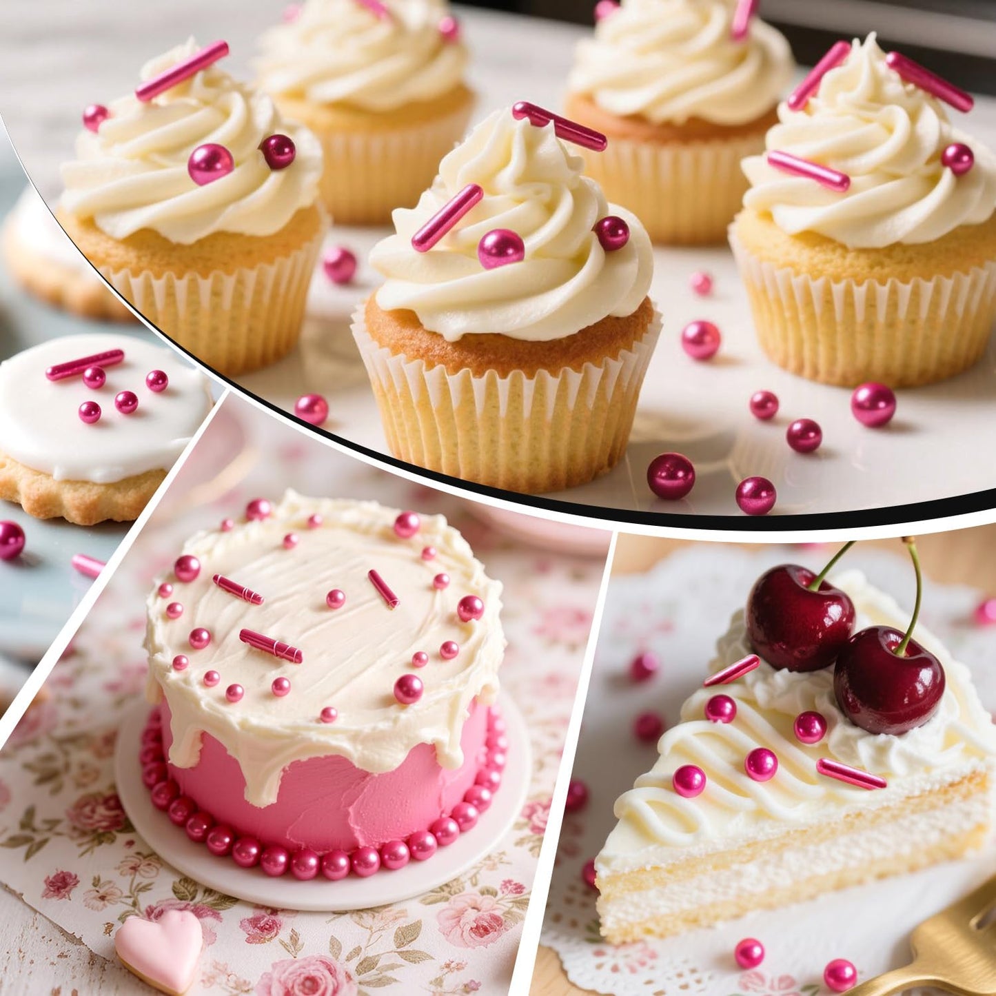 Rose Gold Pearl Rods Sprinkles, Baking Sprinkles for Cake Decorating, Mix Size Sugar Candy For Donut, Cupcake Topper, New Year, Holiday, Wedding Party Supplies, 150g/5.29oz