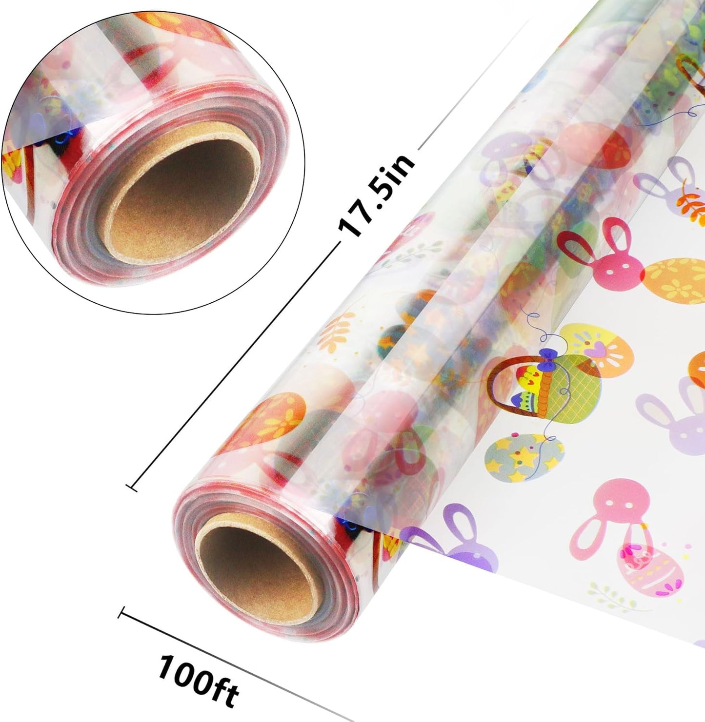 JOYIT 100ft Easter Cellophane Wrap Roll with Egg (35 in x 100 ft) - 3 Mil Thick Easter Wrapping Paper Roll, Easter Cellophane Bags for Baskets Candy Gift Wrapping