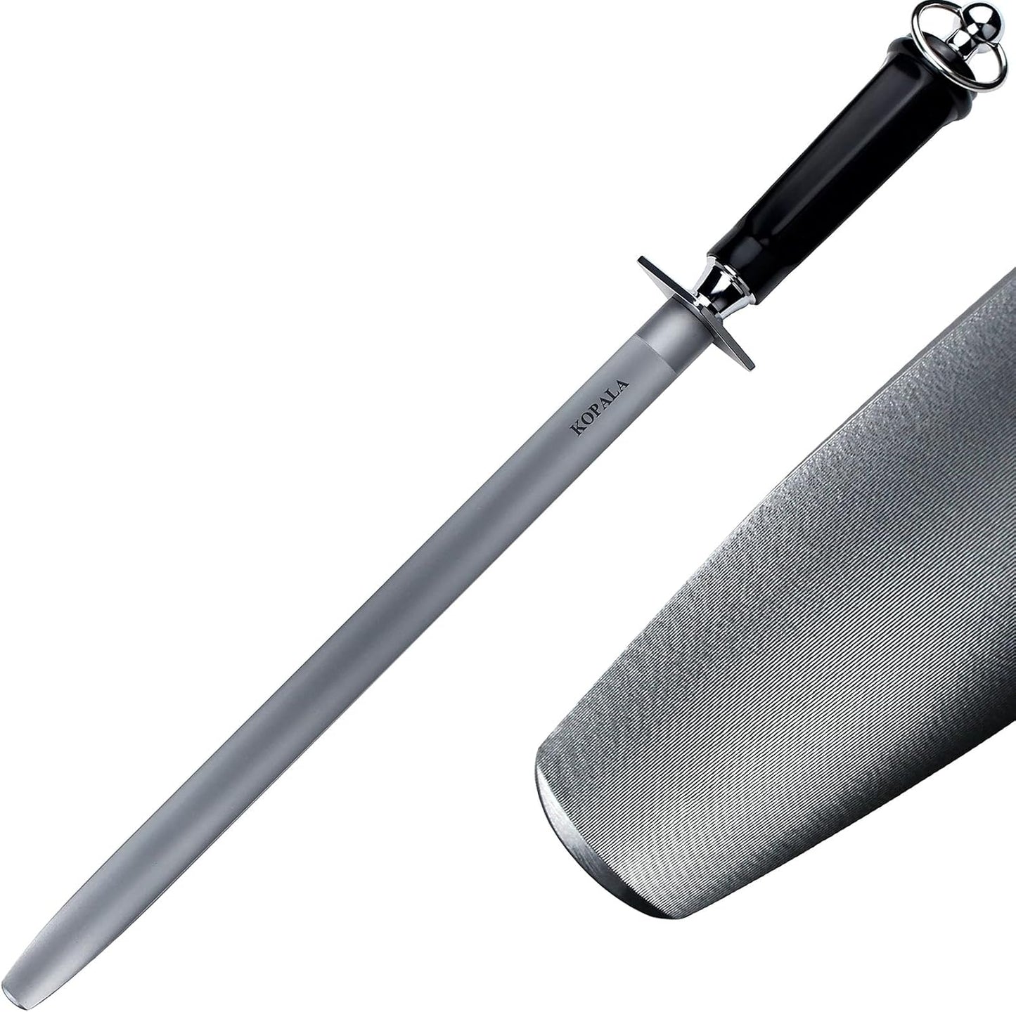 Sharpening Steel Knife Sharpener Rod Flat 12 Inches Honing Steel for Knives Dark