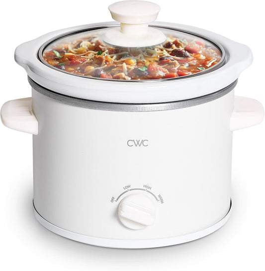 COOK WITH COLOR 2QT Mini Electric Round Slow Cooker - Adjustable Settings, Removable Stoneware Pot, Tempered Glass Lid, Dishwasher Safe, Cool-Touch Side Handles, Cream