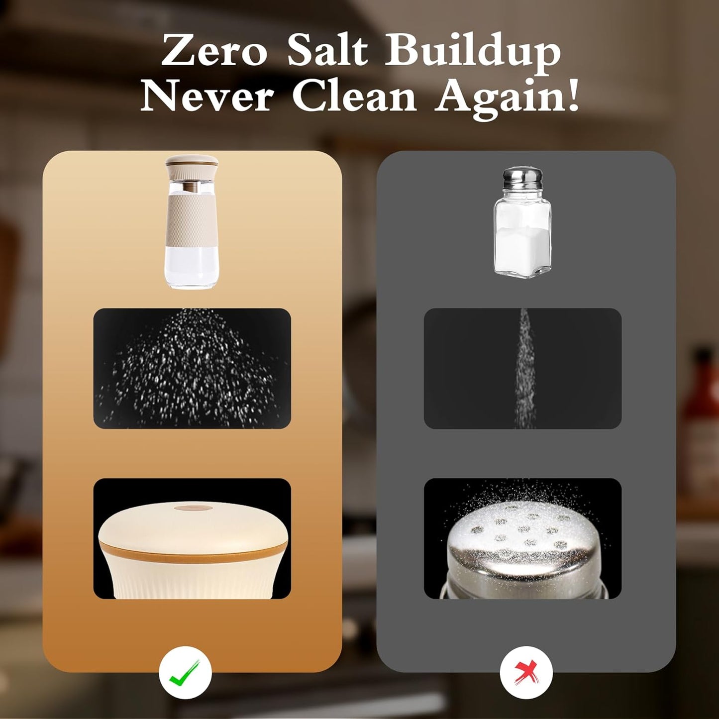 2-in-1 Salt Shaker, Glass Salt and Pepper Shakers Set with 1g Measuring Spoon, 2PCS Salt Pepper Containers Farmhouse Cute Salt Shakers for Kitchen, Easy Filling