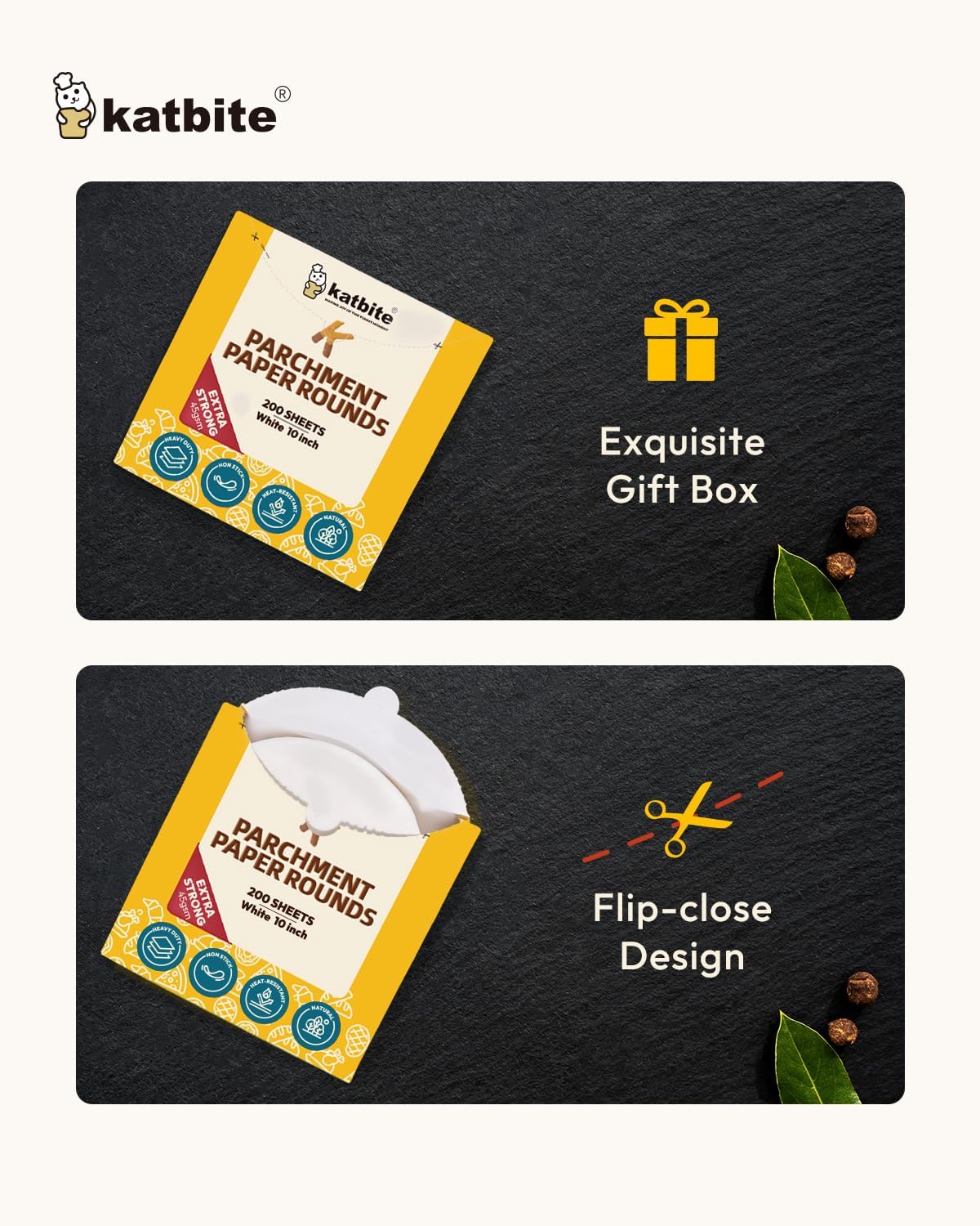 Katbite 10 Inch Parchment Paper Rounds, 400Pcs Round Parchment Paper for Cake Baking, Air Fryer Liners, Freezing, Tortilla Press(2 Pack of 200Pcs)