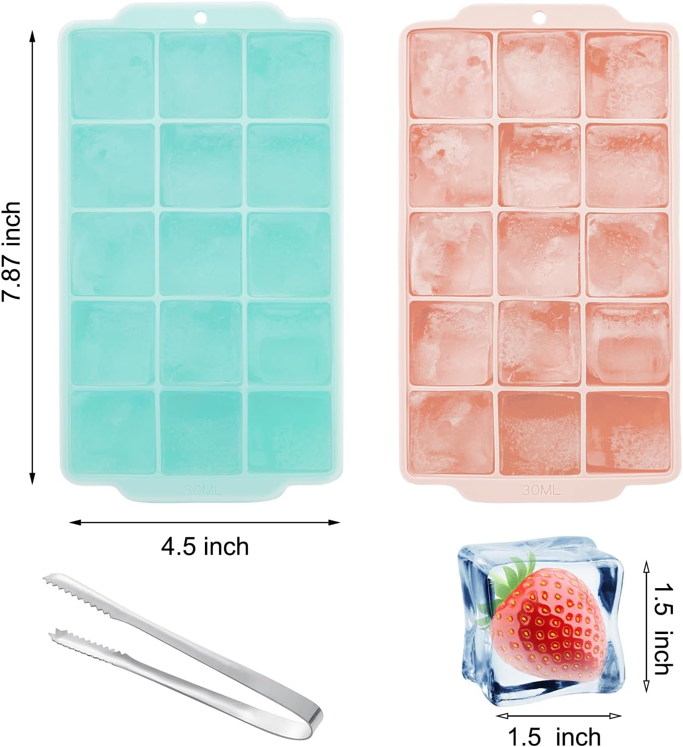 Ice Cube Tray, Ice Tray for Freezer with Lid, 3 Pack Silicone Ice Cube Trays for Freezer with15 Flexible Easy Release Ice Trays