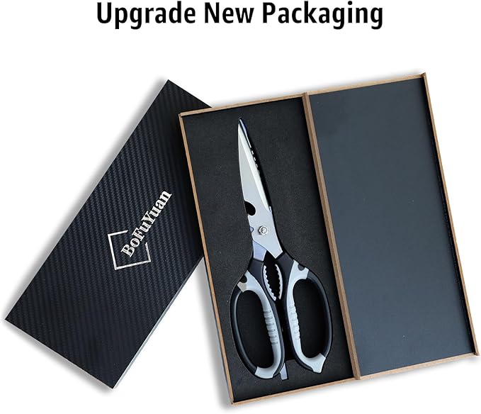 Kitchen Scissors, 9-Inch Heavy Duty Multipurpose Food Cutting Shears, Detachable Dishwasher Safe, Sharp Serrated Blade, Ergonomic Non-Slip Handle for Food, Meat, Herbs, Black