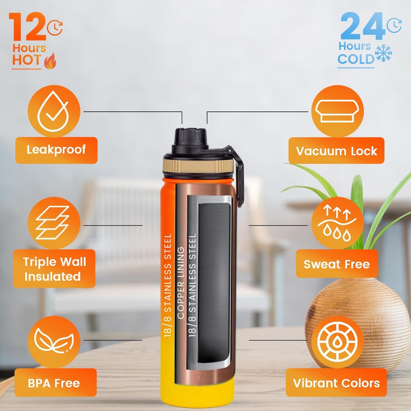 Lexlion Tea Infuser Bottle - Fruit Infusion Water Bottle 22 Oz, Triple Walled Insulated Stainless Steel Bottle, Thermal Leaf Infuser, Silicone Sleeve, 3 Lids Leakproof, Metal Mug Gallon