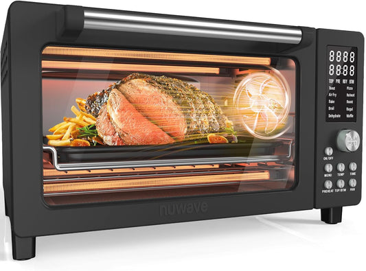 Nuwave Bravo Pro Smart Air Fryer Toaster Oven Combo, Airfryer Convection Oven Countertop, 12-in-1 Functions with Quicker & Even Crisp Technology, 1800W, 50-450°F, PFAS-Free, 21QT, Black