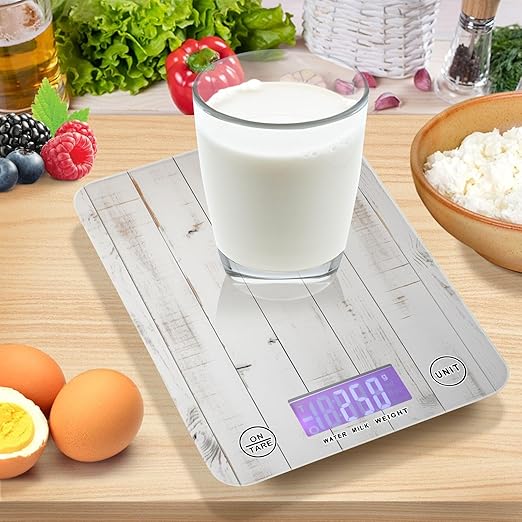 Digital Food Scale Vintage Rustic Wood – Fashion Design, 11lb/0.01oz, Tempered Glass, Kitchen Scales with LCD Display for Baking & Cooking, Batteries Not Included