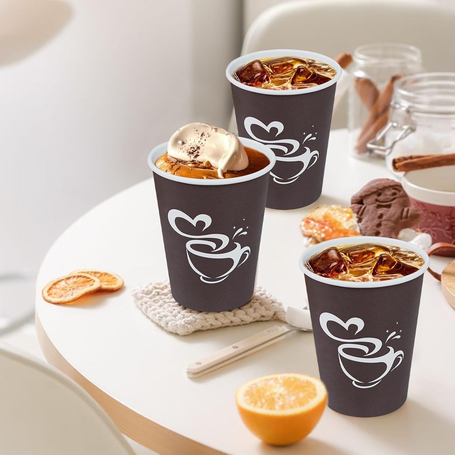 100 Count 12 oz Paper Coffee Cups, Disposable Drinking Cup for Hot or Cold Beverage, 12 ounce Brown Coffee Cups for Party, Business, Travel, Picnic