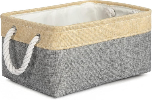 TheWarmHome Decorative Basket Rectangular Fabric Storage Bin Organizer Basket with Handles for Clothes Storage (Gold&Grey, Medium-1Pack,13.8L*9.8W*6.7H)