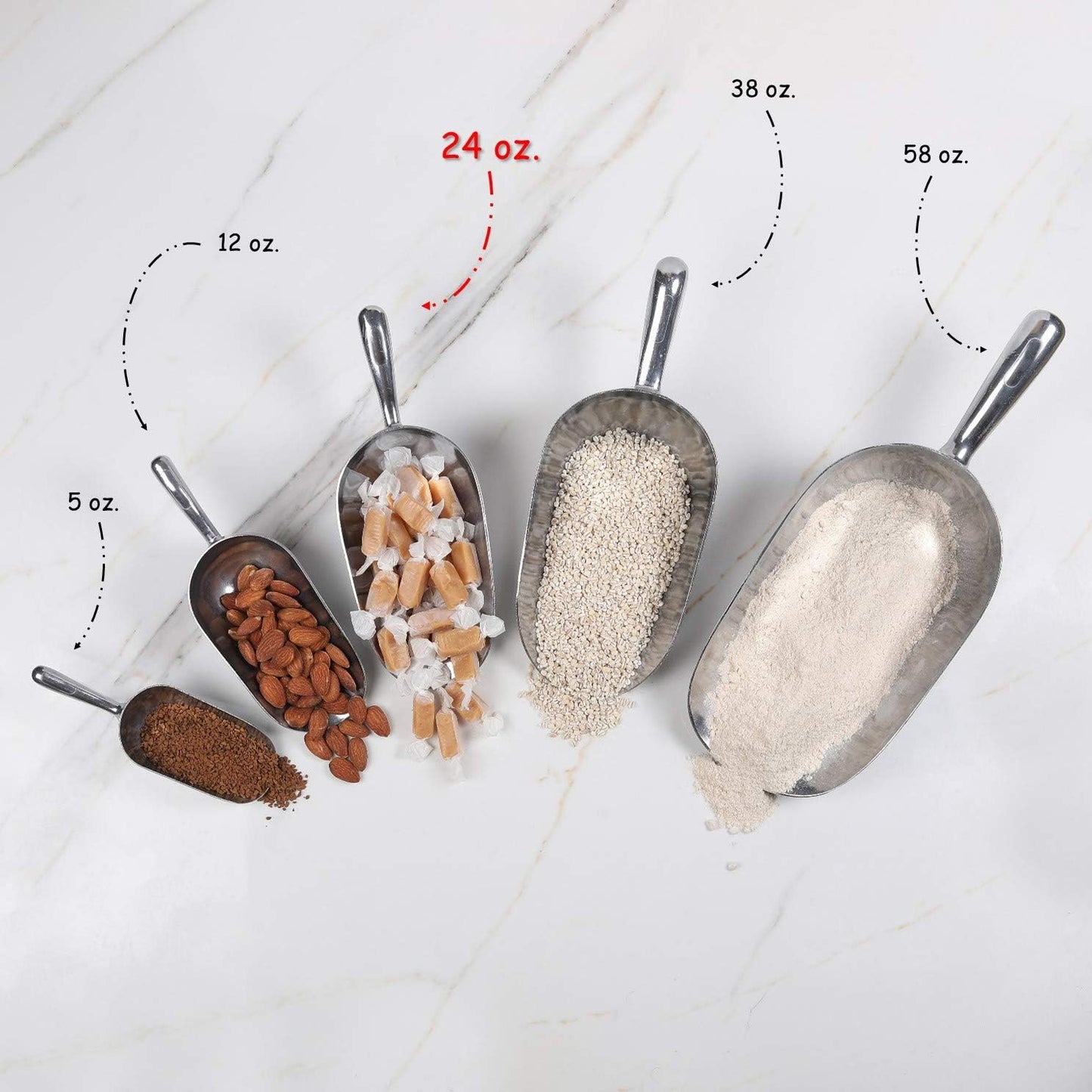 Cast Aluminum Utility Scoop - 24 oz. - Round Bottom, ice scoop For Multi-Purpose Use, With Finger Groove Handle (24 oz.)