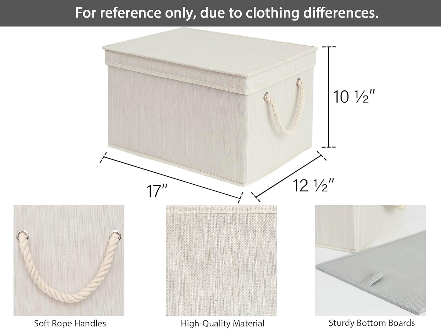 StorageWorks Storage Bins with Lids, Decorative Storage Boxes with Lid and Soft Rope Handles, Foldable Storage Baskets for Closet, Shelves, Stackable, Mixing of Beige, White & Ivory, Jumbo, 3-Pack