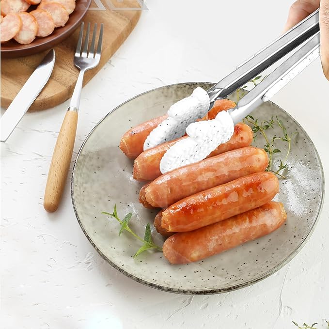 NileHome Christmas Kitchen Tongs, 2 Pack 10" Professional Stainless Steel Metal Tongs – Heat-Resistant for Grilling, BBQ, Serving Salad, Pasta, and Kitchen Use, Dishwasher Safe, White