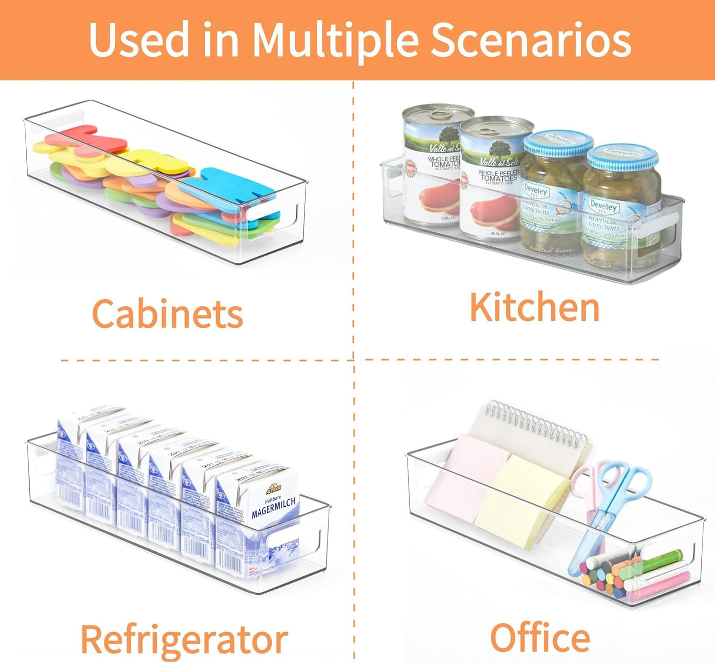 vacane Clear Refrigerator Organizer Bins Plastic Food Storage Fridge Organizer Pantry Organization Container for Pantry,Bathroom,Kitchen