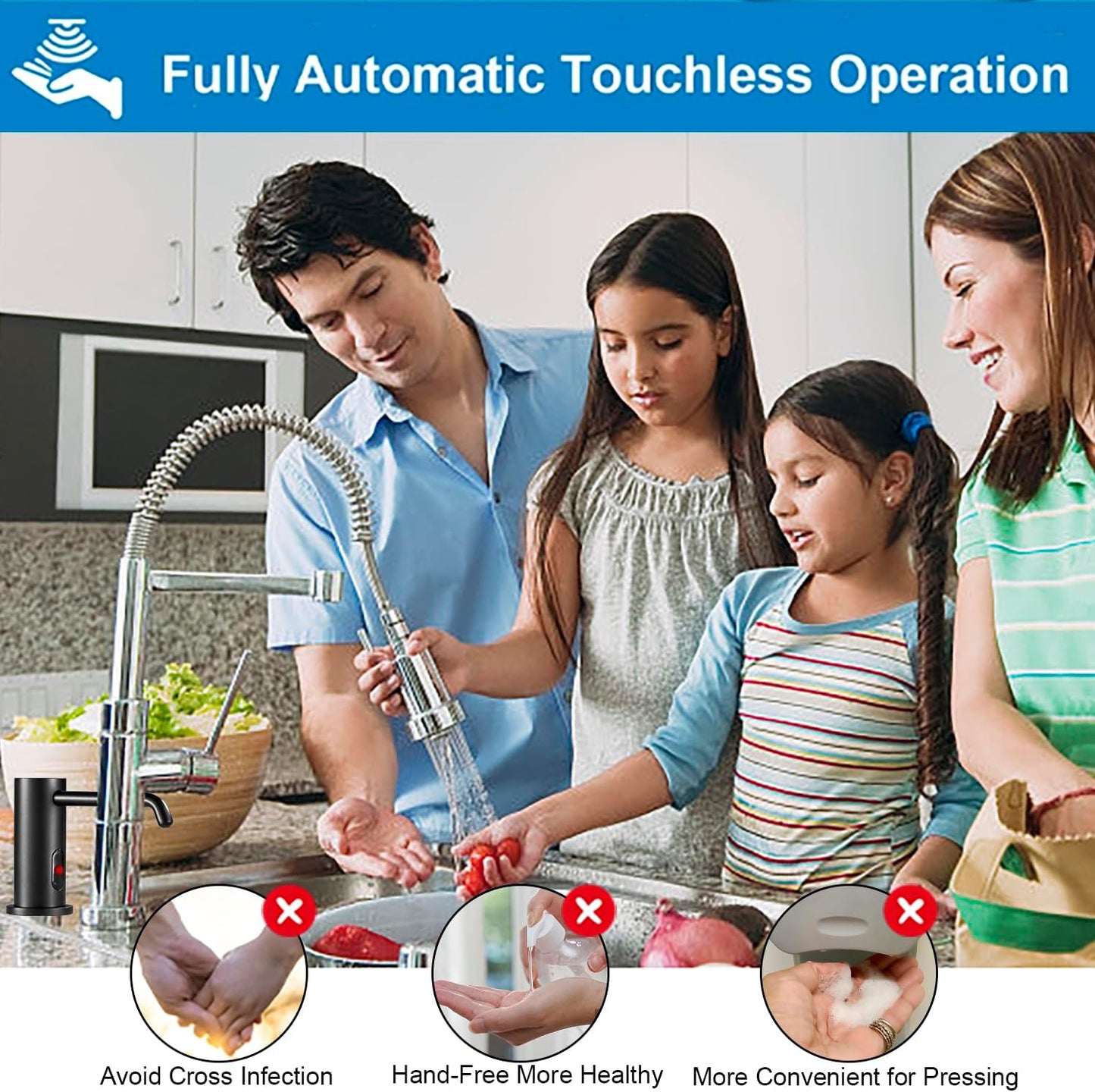 Touchless Automatic Soap Dispenser for Kitchen Bathroom Sink Built in Liquid Commercial Electric Soap Dispenser with Bottle and Pump Matte Black