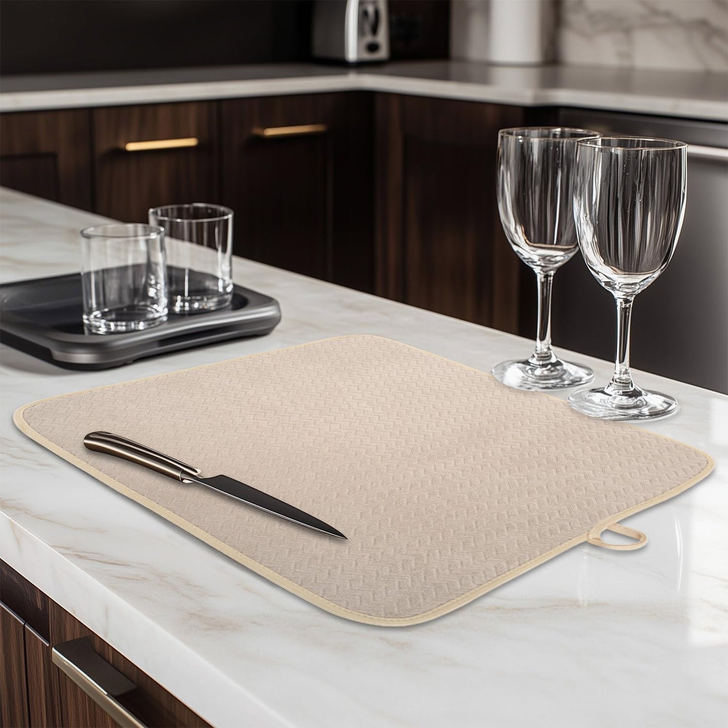 Dish Drying Mat, Highly Absorbent Microfiber Kitchen Counter Mat Value Pack, Dish Drying Pad for Dishes, Utensils, Pots and Pans, Large 16" x 18", Khaki