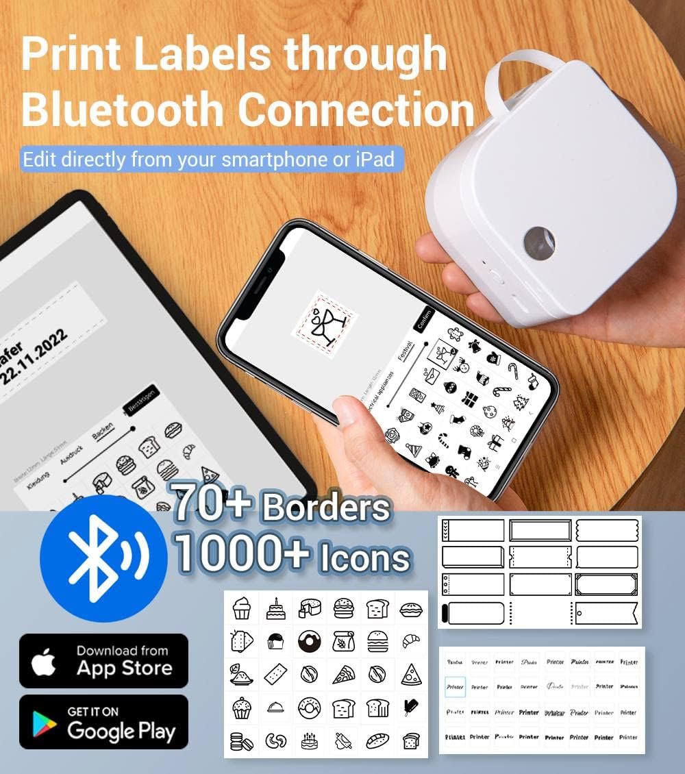 Phomemo P12 PRO Label Maker Machine with Tape, Mini Bluetooth Portable Thermal Labelmaker for School, Office, Organizing, Kitchen, Wireless Small Label Makers with Multiple Templates, White