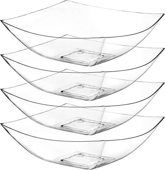Posh Setting - Clear Plastic Serving Bowls (64oz - 4 Pack) Square, Disposable, Candy & Fruit Bowls for Party Table, Candy Containers