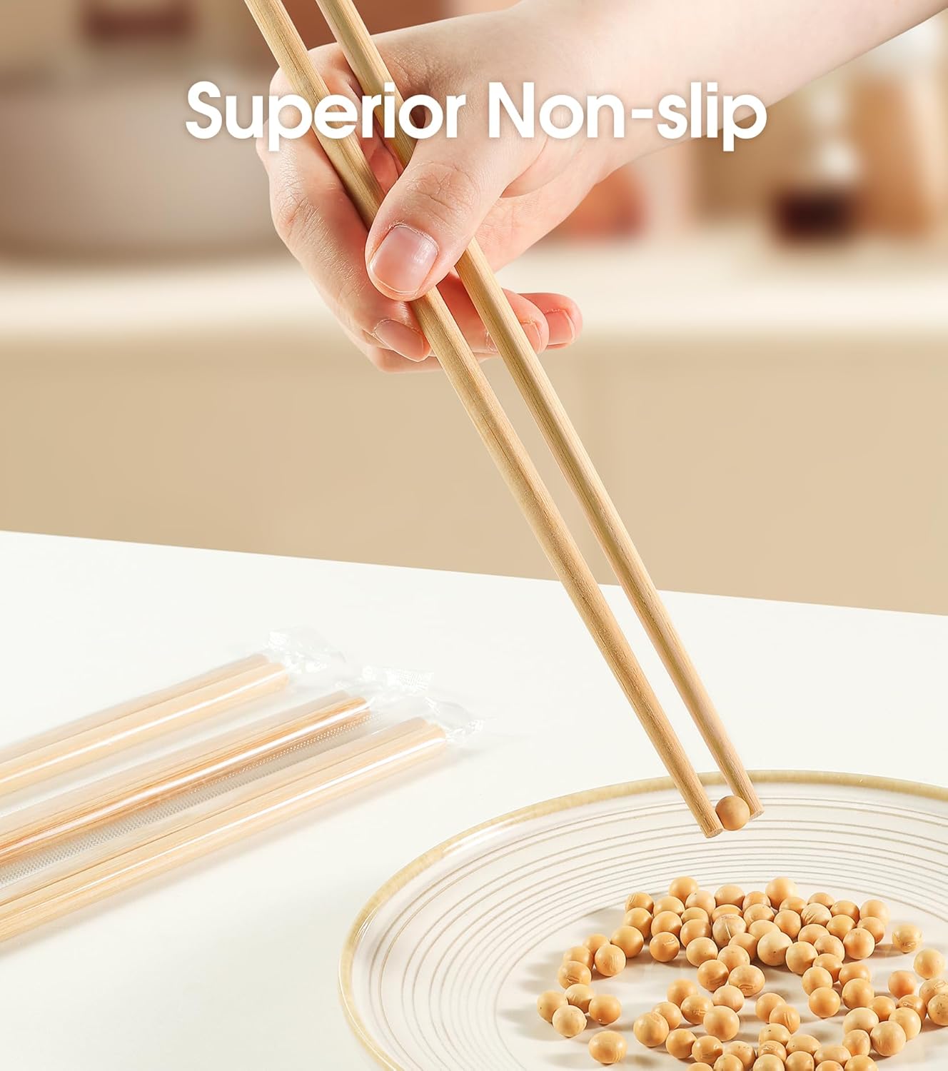50 Pairs Chopsticks Disposable Reusable 9.5" Individually Wrapped Bulk Premium Quality