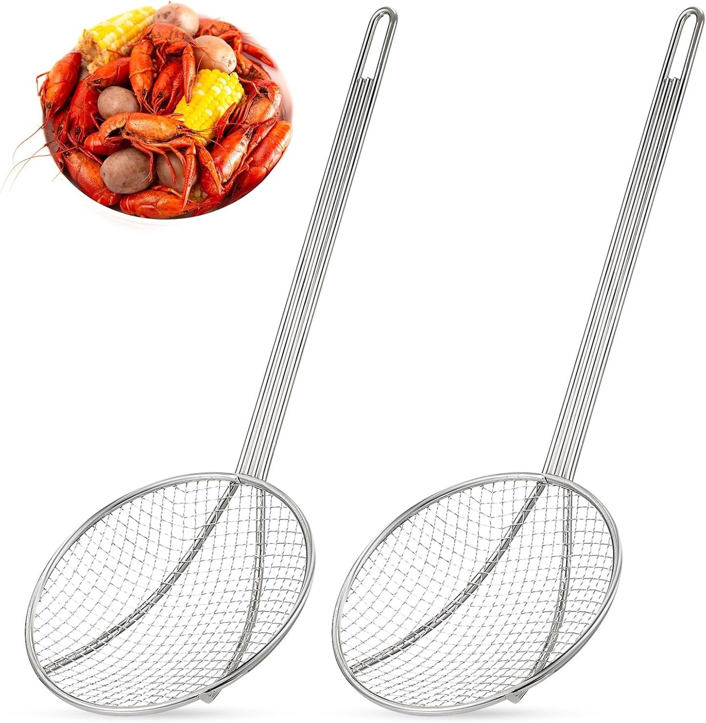 Baderke 2 Pcs 16 Inch Stainless Steel Skimmer Round Plated Wire Strainer Fryer Spoon Mesh Stirring with Long Handle for Kitchen Fried Food Cooking Straining Frying