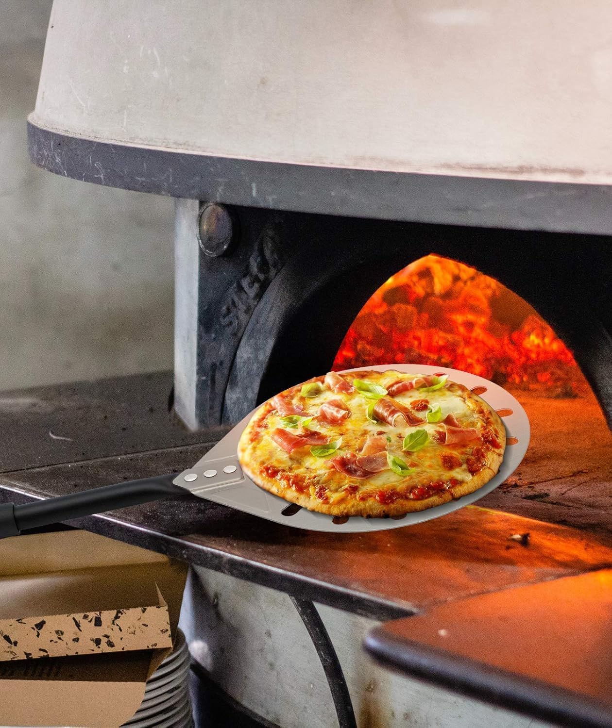 G.a HOMEFAVOR 9" x 10" Perforated Pizza Peel 47 Inch overall, Rectangular Aluminum Pizza Turning Peel with Extended Silcone Handle for Baking Pizza Brick Oven