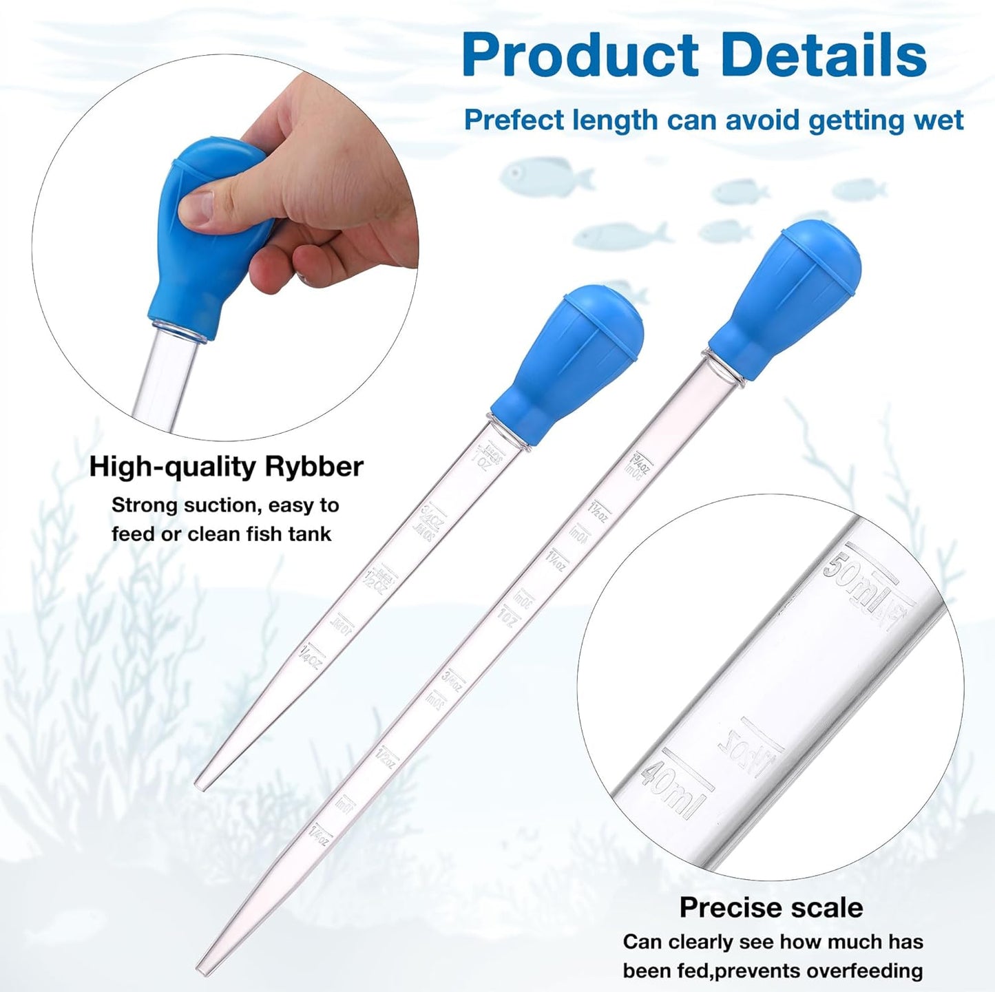 2Pcs Long Turkey Baster for Aquarium, with 2Pcs Feeding Long Tweezers Coral Feeder Kit for Aquarium Marine Fish Reef Aquatic Plant Spider Snake Lizard (Blue)