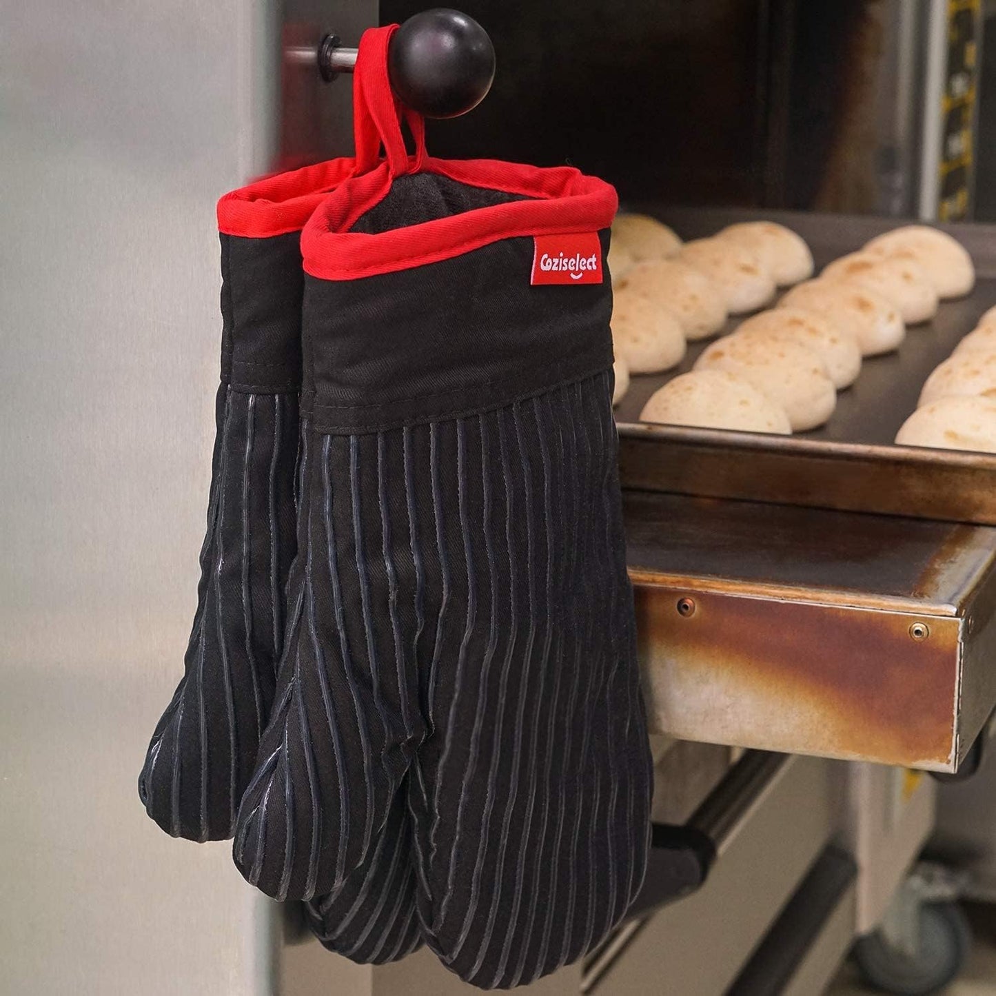 Oven Mitts Set, Oven Mitt Heat Resistant, Cotton Oven Mitts 500 Degrees, Oven Gloves for Kitchen Cooking Grill, Kitchen Mitts for Oven, Black Oven Mits Heavy Duty Thick